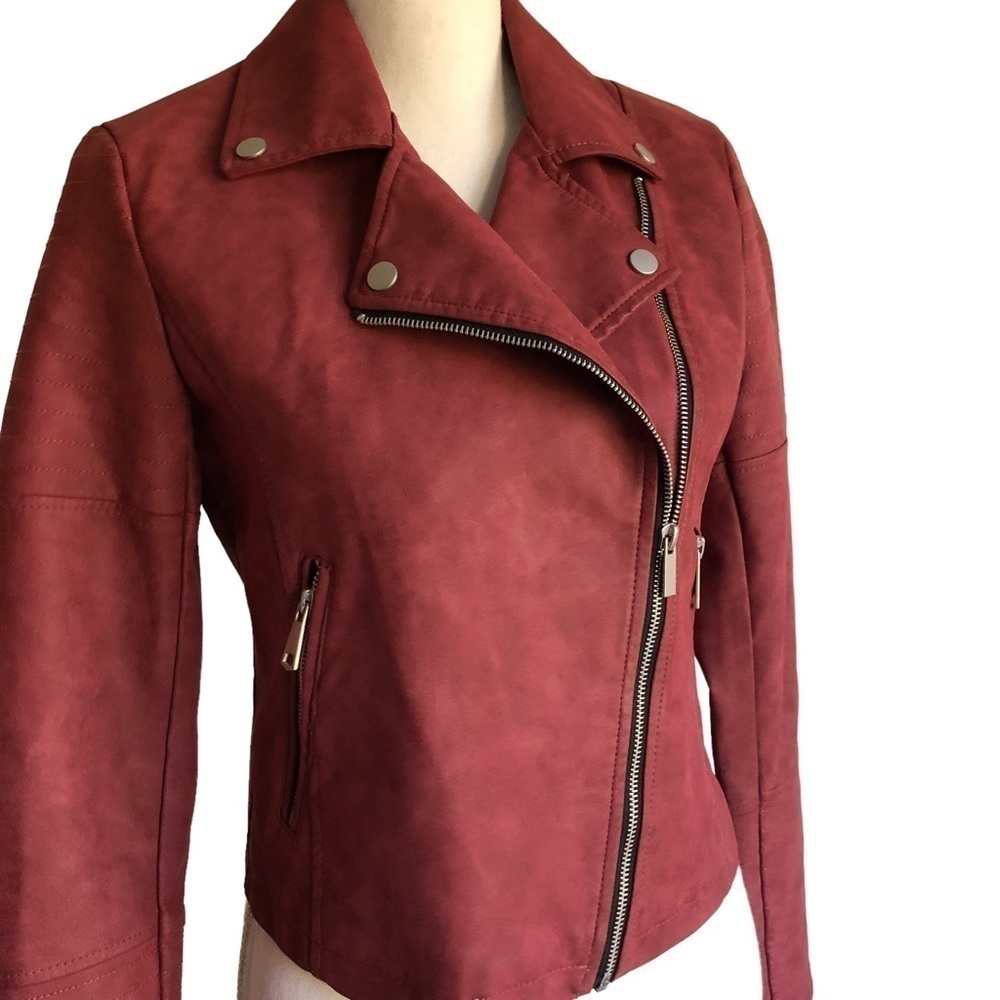 Avec Les Filles Faux Suede Moto Jacket XS Rust Red - Picture 10 of 16